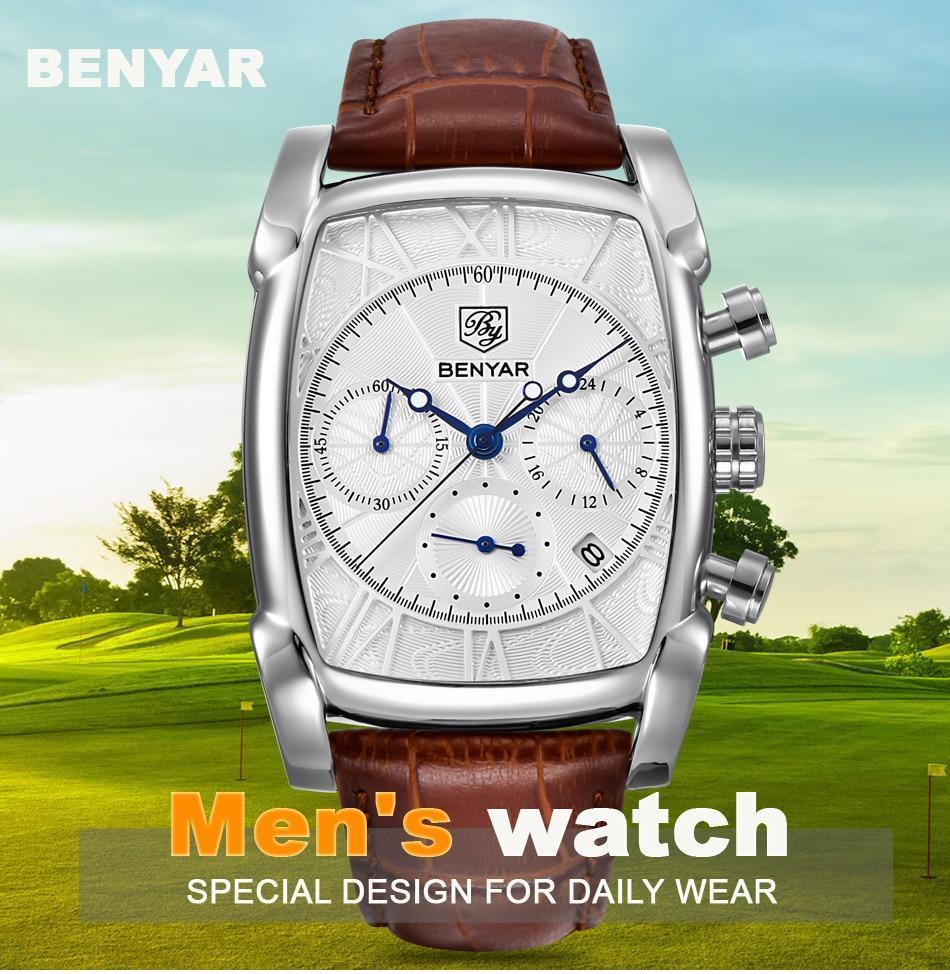 Classic Rectangle Waterproof Case Vintage Design Luxury Watches Leather Strap Business Casual Analog Wrist Watch For Men Stevvex