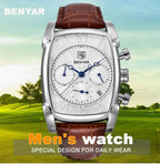 Classic Rectangle Waterproof Case Vintage Design Luxury Watches Leather Strap Business Casual Analog Wrist Watch For Men Stevvex