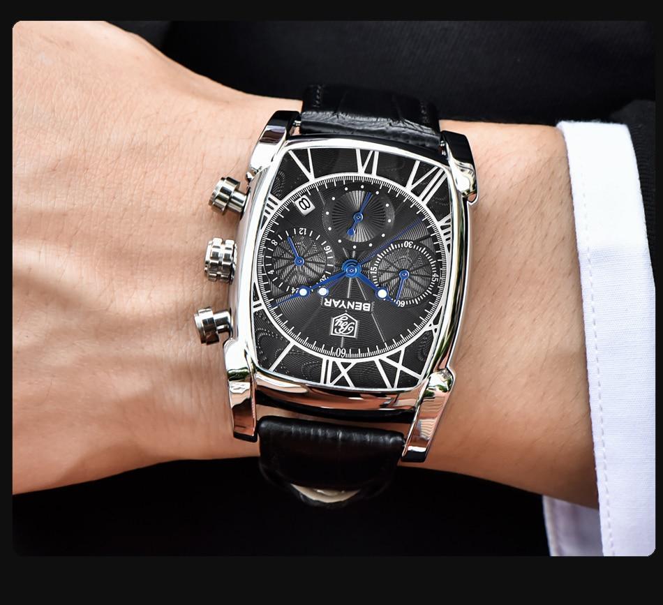 Classic Rectangle Waterproof Case Vintage Design Luxury Watches Leather Strap Business Casual Analog Wrist Watch For Men Stevvex