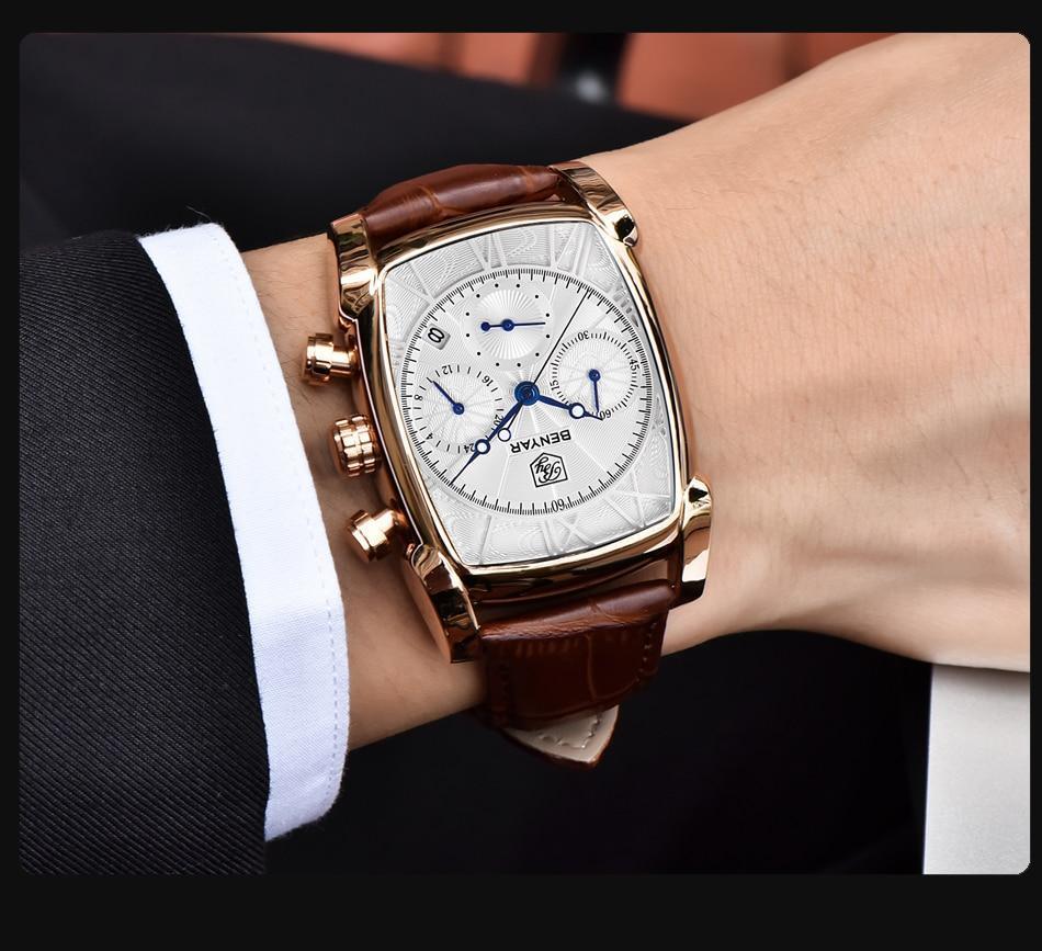 Classic Rectangle Waterproof Case Vintage Design Luxury Watches Leather Strap Business Casual Analog Wrist Watch For Men Stevvex