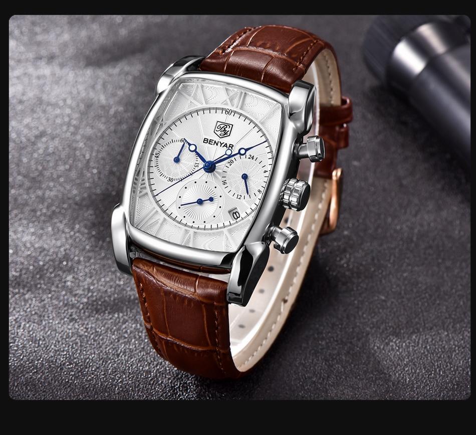 Classic Rectangle Waterproof Case Vintage Design Luxury Watches Leather Strap Business Casual Analog Wrist Watch For Men Stevvex