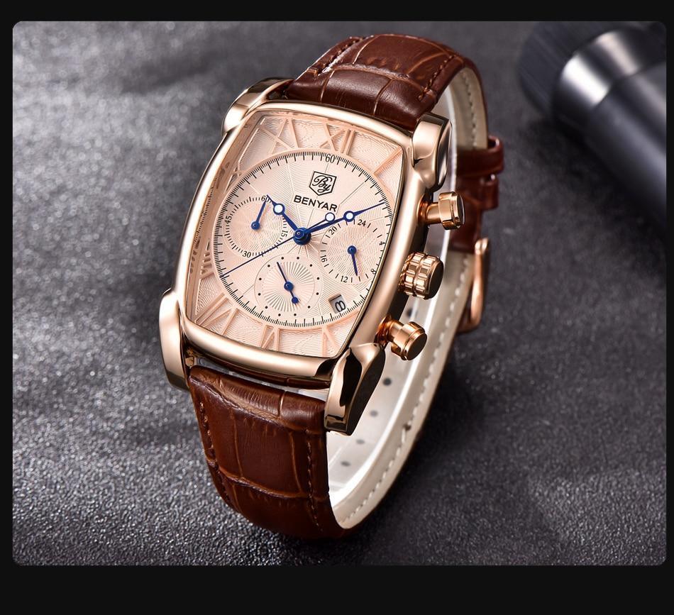 Classic Rectangle Waterproof Case Vintage Design Luxury Watches Leather Strap Business Casual Analog Wrist Watch For Men Stevvex