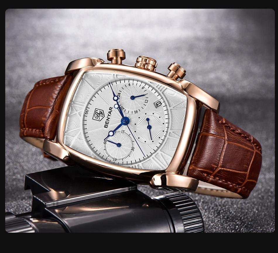 Classic Rectangle Waterproof Case Vintage Design Luxury Watches Leather Strap Business Casual Analog Wrist Watch For Men Stevvex