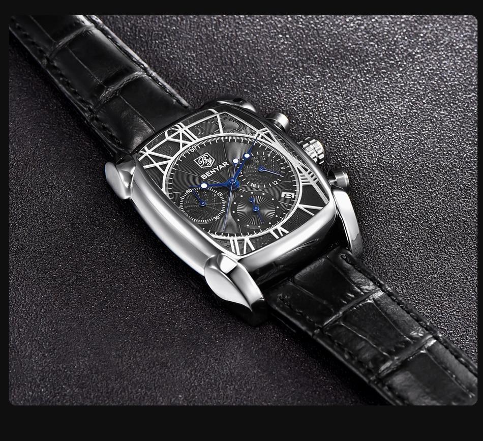 Classic Rectangle Waterproof Case Vintage Design Luxury Watches Leather Strap Business Casual Analog Wrist Watch For Men Stevvex