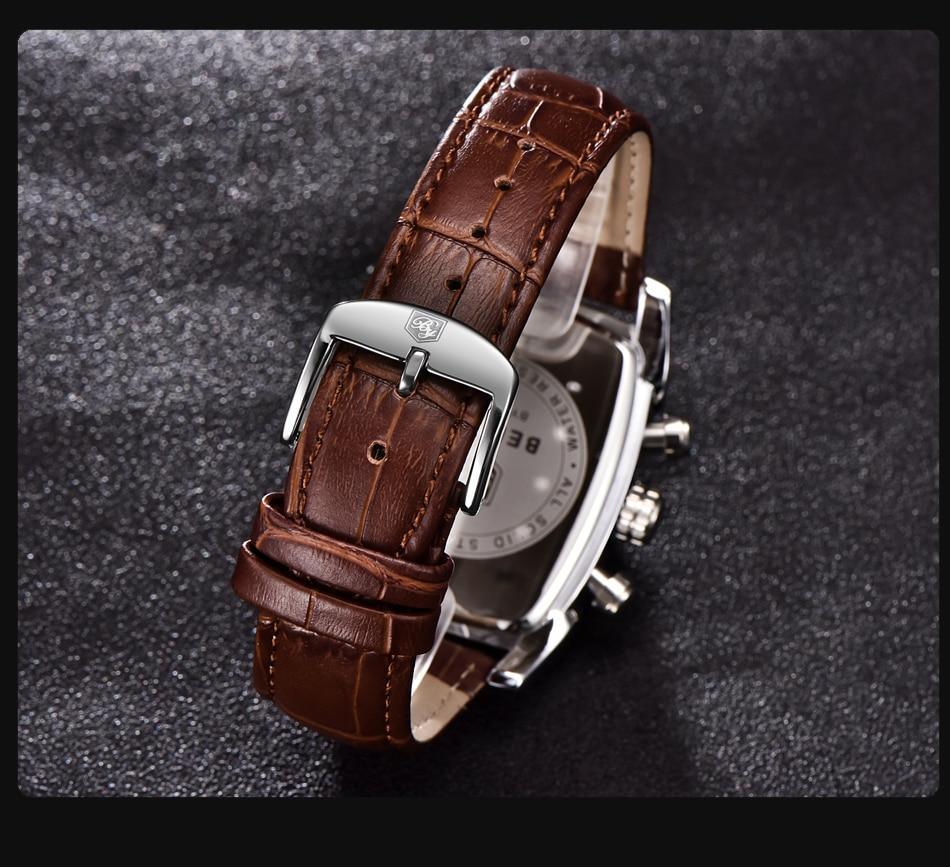 Classic Rectangle Waterproof Case Vintage Design Luxury Watches Leather Strap Business Casual Analog Wrist Watch For Men Stevvex
