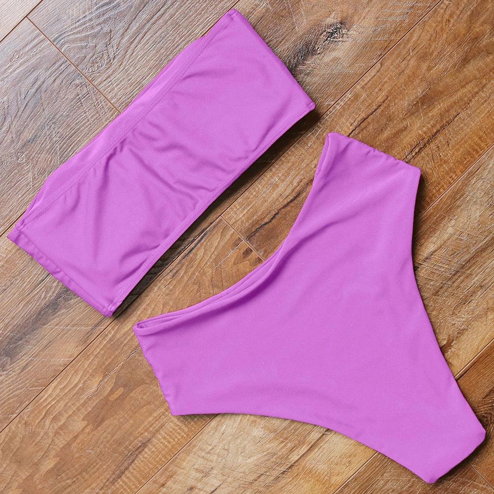 Top Swimsuit Push Up Bikini Set Women's Crop Top High Waist Swimsuit Sport High Cut Bikini Set Two Piece Bathing Suits High Waist Solid Bathing Suit Summer Swimwear Women Beachwear Stevvex