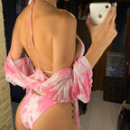 New Bikini Bikini Swimsuit For Women 3 Pieces Set Knot Front Off Shoulder Cover Up with Halter Bikini Sets Bathing Suit Women Swimwear Female Swimsuit Three-pieces Bikini set Halter Bather Bathing Suit Swim Beach Lady Stevvex