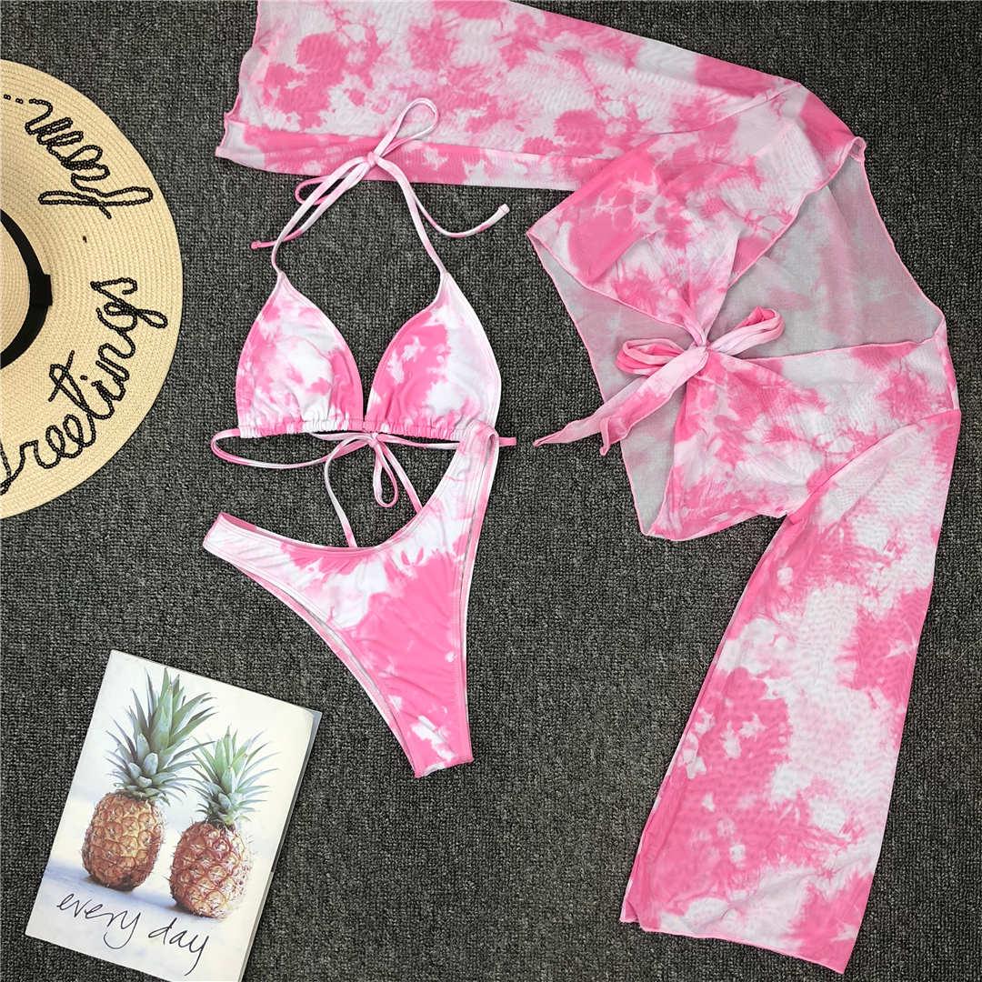 New Bikini Bikini Swimsuit For Women 3 Pieces Set Knot Front Off Shoulder Cover Up with Halter Bikini Sets Bathing Suit Women Swimwear Female Swimsuit Three-pieces Bikini set Halter Bather Bathing Suit Swim Beach Lady Stevvex