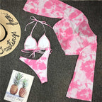 New Bikini Bikini Swimsuit For Women 3 Pieces Set Knot Front Off Shoulder Cover Up with Halter Bikini Sets Bathing Suit Women Swimwear Female Swimsuit Three-pieces Bikini set Halter Bather Bathing Suit Swim Beach Lady Stevvex