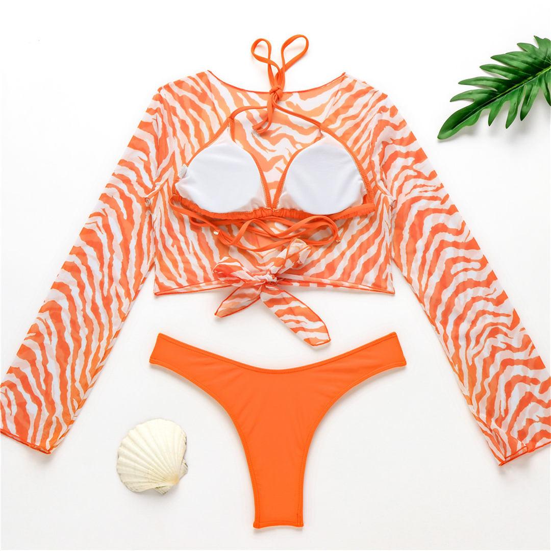 New Bikini Bikini Swimsuit For Women 3 Pieces Set Knot Front Off Shoulder Cover Up with Halter Bikini Sets Bathing Suit Women Swimwear Female Swimsuit Three-pieces Bikini set Halter Bather Bathing Suit Swim Beach Lady Stevvex