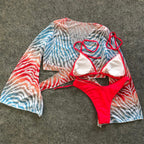 New Bikini Bikini Swimsuit For Women 3 Pieces Set Knot Front Off Shoulder Cover Up with Halter Bikini Sets Bathing Suit Women Swimwear Female Swimsuit Three-pieces Bikini set Halter Bather Bathing Suit Swim Beach Lady Stevvex
