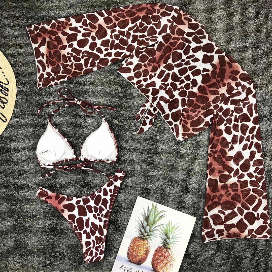 New Bikini Bikini Swimsuit For Women 3 Pieces Set Knot Front Off Shoulder Cover Up with Halter Bikini Sets Bathing Suit Women Swimwear Female Swimsuit Three-pieces Bikini set Halter Bather Bathing Suit Swim Beach Lady Stevvex
