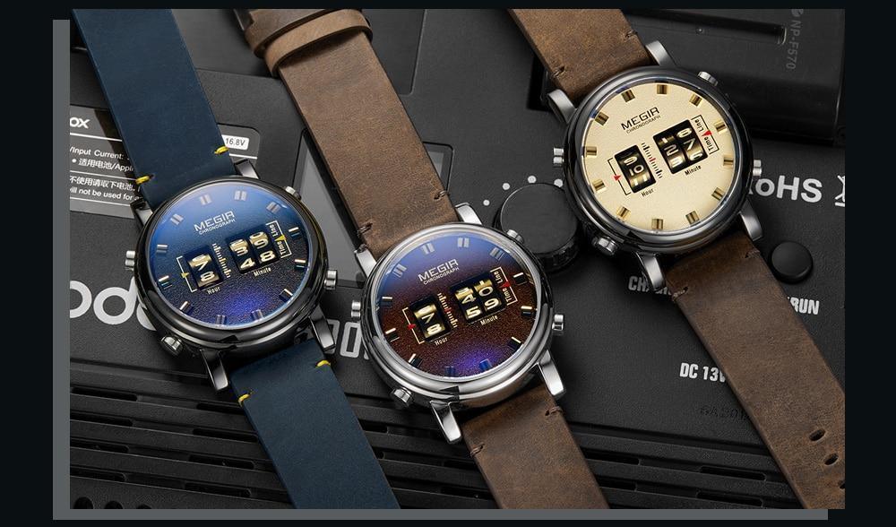 New Military Sport Watches Luxury Brown Leather Strap Quartz Wrist Watch Stylish Roller Watch For Men Stevvex