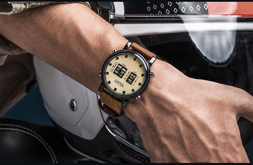 New Military Sport Watches Luxury Brown Leather Strap Quartz Wrist Watch Stylish Roller Watch For Men Stevvex