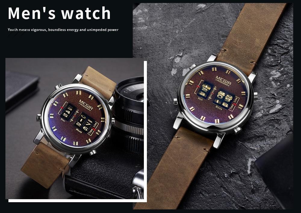 New Military Sport Watches Luxury Brown Leather Strap Quartz Wrist Watch Stylish Roller Watch For Men Stevvex