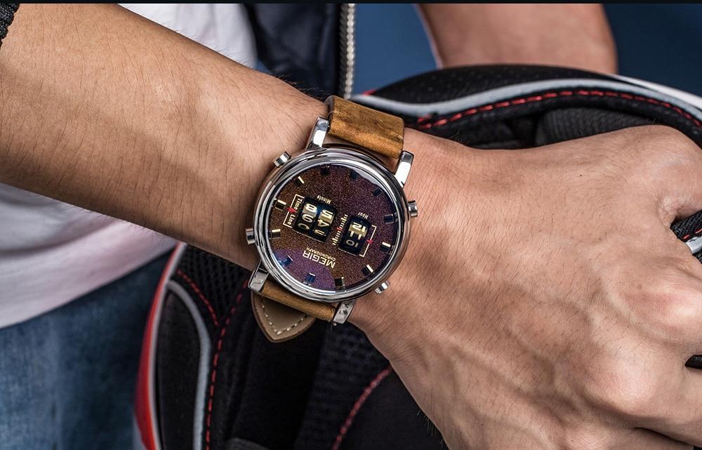 New Military Sport Watches Luxury Brown Leather Strap Quartz Wrist Watch Stylish Roller Watch For Men Stevvex