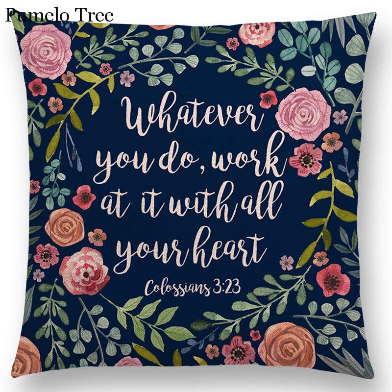 Newest Floral Quotes Decorative Pillow Covers Fresh Flowers Garland Inspirational Words Decorative Cotton Linen Throw Pillow Cushion Covers And Gifts For Women Daughter Mum Best Friend Birthday Home Decorations Stevvex