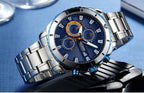 Luxury Men's Business Quartz Watches Blue Fashion Chronograph Elegant Stainless Steel Wristwatches For Man Stevvex