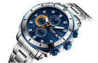 Luxury Men's Business Quartz Watches Blue Fashion Chronograph Elegant Stainless Steel Wristwatches For Man Stevvex