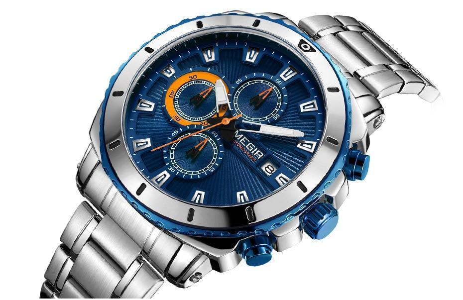 Luxury Men's Business Quartz Watches Blue Fashion Chronograph Elegant Stainless Steel Wristwatches For Man Stevvex