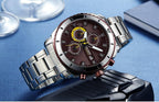 Luxury Men's Business Quartz Watches Blue Fashion Chronograph Elegant Stainless Steel Wristwatches For Man Stevvex