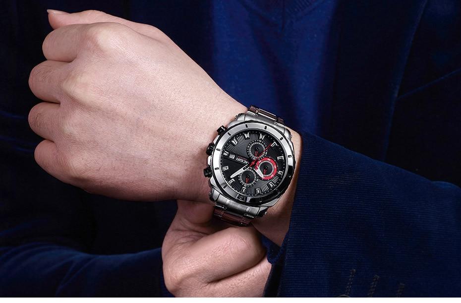 Luxury Men's Business Quartz Watches Blue Fashion Chronograph Elegant Stainless Steel Wristwatches For Man Stevvex