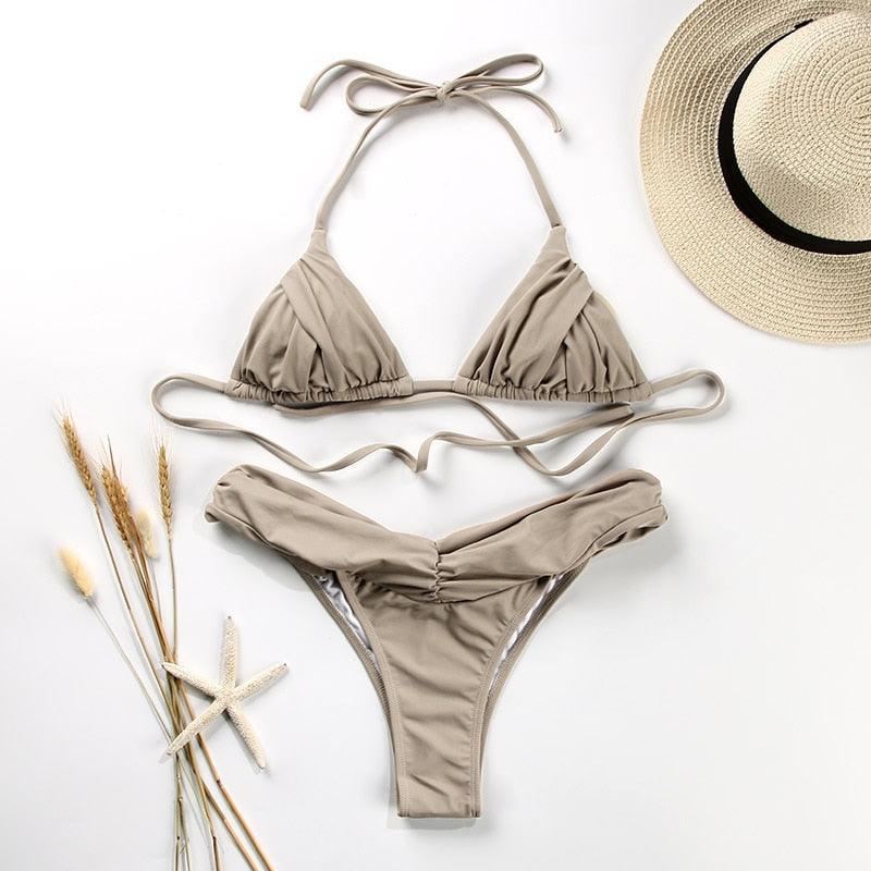 Fashion Swimwear Women Bikini Sets Women Lace Up Two Piece String Bikinis Beach Swimsuit Triangle Bathing Suit Side Tie Swimwear String Swimming Suit For Women Bathing Suit Micro Halter String Triangle Bikini Stevvex