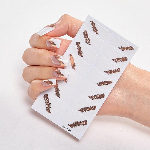 Full Cover Nail Stickers Nail Polish Nail Decoration Nails Sticker Designer Self Adhesive Nail Sticker Creative Nail Art Sticker Sticker Nail Decorations Accessories Metal Curve Stripe Lines Design Letter Nail Sticker Adhesive Decoration Template Stevvex