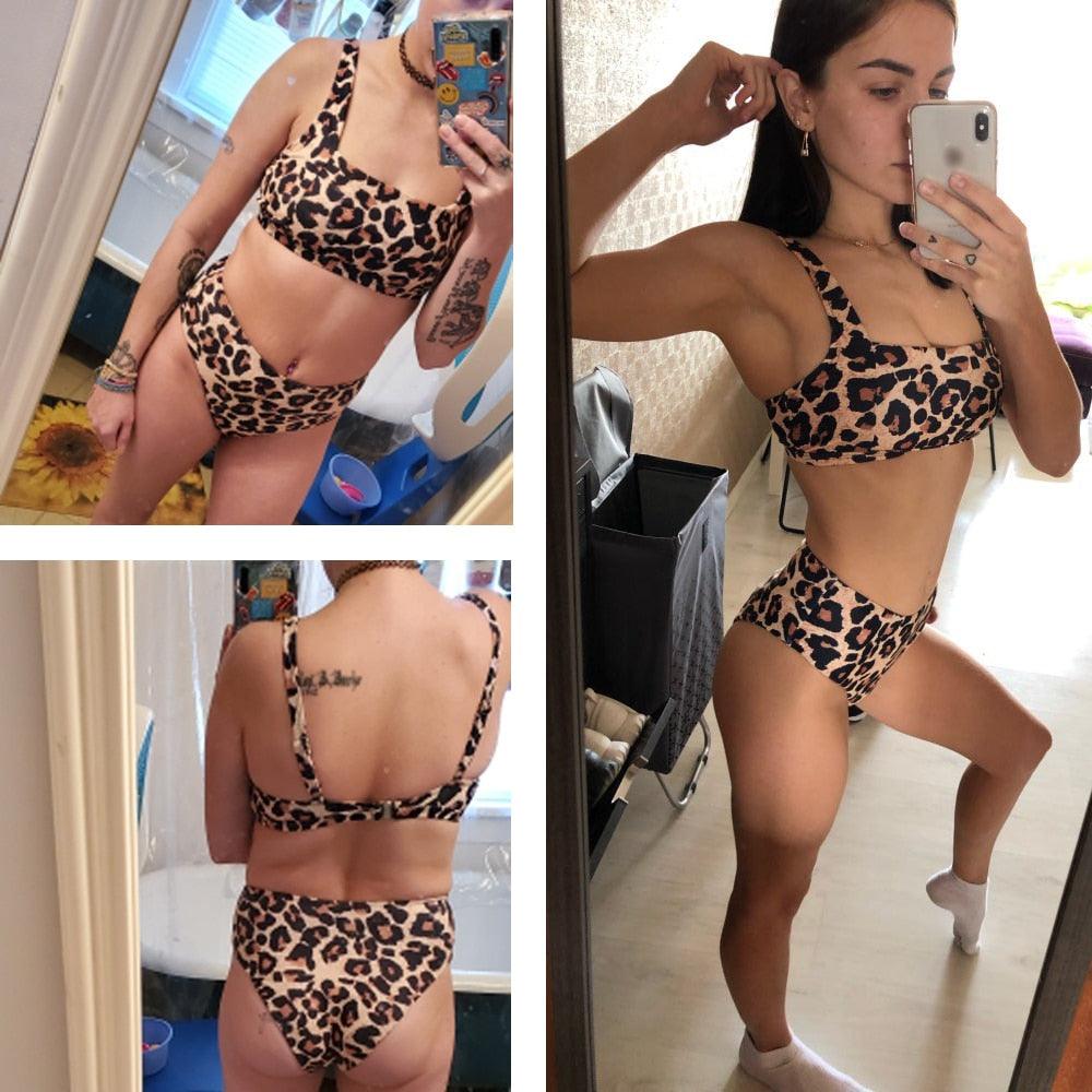 High Waist Bikini Leopard Bikini Women Push Up Swimsuit Women's Leopard Print Swimsuits High Waist Bikini Set 2 Piece Bathing Suits Women Printed Swimwear Tie Dye Summer Swim Beachwear Stevvex