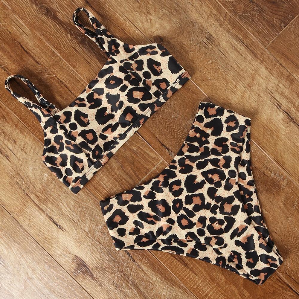 High Waist Bikini Leopard Bikini Women Push Up Swimsuit Women's Leopard Print Swimsuits High Waist Bikini Set 2 Piece Bathing Suits Women Printed Swimwear Tie Dye Summer Swim Beachwear Stevvex