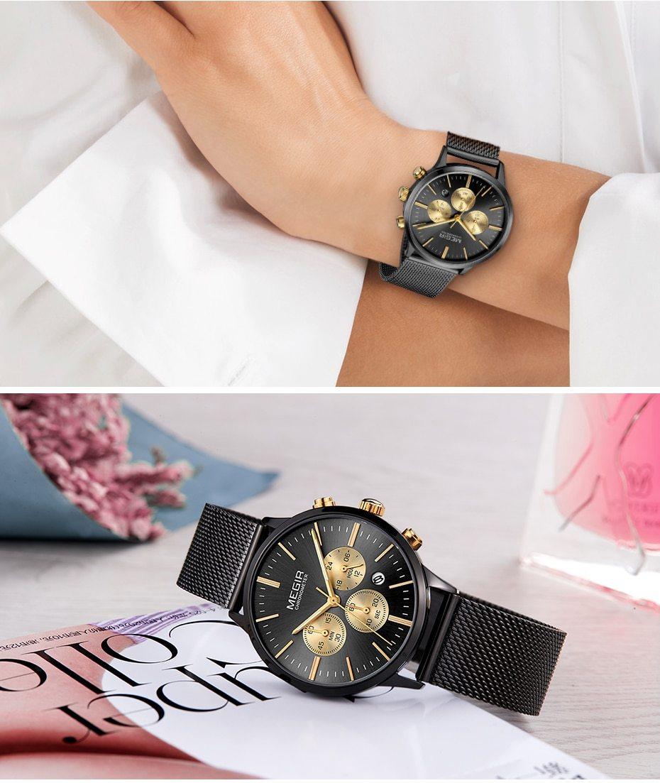 Multifunctional Black Luxury Women Watch Fashion Quartz Business Style Stainless Steel Strap Wrist Watch Stevvex