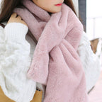 New Winter Solid Color Warm Thicken Soft Collar Scarf Faux Rabbit Fur Neckerchief Plush Warm Hot Scarfs Cross Collar Scarf Shawl Solid With Pearl Elegant For Women Stevvex
