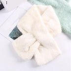 New Winter Solid Color Warm Thicken Soft Collar Scarf Faux Rabbit Fur Neckerchief Plush Warm Hot Scarfs Cross Collar Scarf Shawl Solid With Pearl Elegant For Women Stevvex