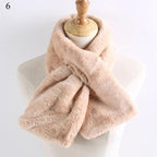 New Winter Solid Color Warm Thicken Soft Collar Scarf Faux Rabbit Fur Neckerchief Plush Warm Hot Scarfs Cross Collar Scarf Shawl Solid With Pearl Elegant For Women Stevvex