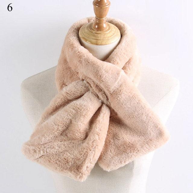 New Winter Solid Color Warm Thicken Soft Collar Scarf Faux Rabbit Fur Neckerchief Plush Warm Hot Scarfs Cross Collar Scarf Shawl Solid With Pearl Elegant For Women Stevvex