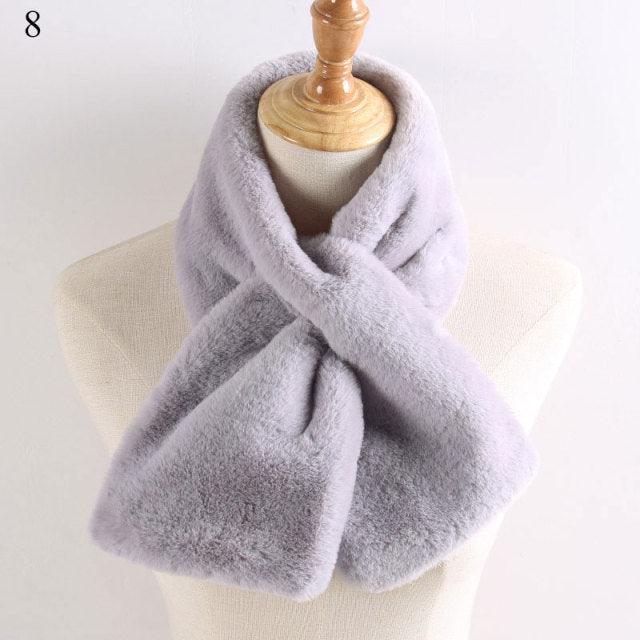 New Winter Solid Color Warm Thicken Soft Collar Scarf Faux Rabbit Fur Neckerchief Plush Warm Hot Scarfs Cross Collar Scarf Shawl Solid With Pearl Elegant For Women Stevvex