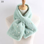 New Winter Solid Color Warm Thicken Soft Collar Scarf Faux Rabbit Fur Neckerchief Plush Warm Hot Scarfs Cross Collar Scarf Shawl Solid With Pearl Elegant For Women Stevvex