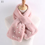 New Winter Solid Color Warm Thicken Soft Collar Scarf Faux Rabbit Fur Neckerchief Plush Warm Hot Scarfs Cross Collar Scarf Shawl Solid With Pearl Elegant For Women Stevvex