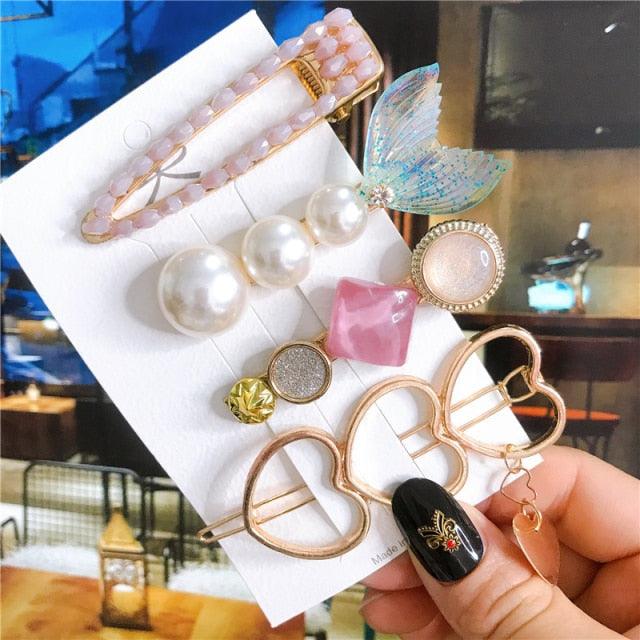 4pcs/set Women Hair Accessories Jewelry Korean Simulation Pearl Barrette Love Hearts Hair Clips For Girls Pink Hairpins Wedding Hair Accessories for Brides and Bridesmaids Stevvex