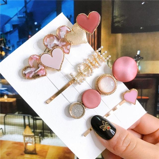4pcs/set Women Hair Accessories Jewelry Korean Simulation Pearl Barrette Love Hearts Hair Clips For Girls Pink Hairpins Wedding Hair Accessories for Brides and Bridesmaids Stevvex