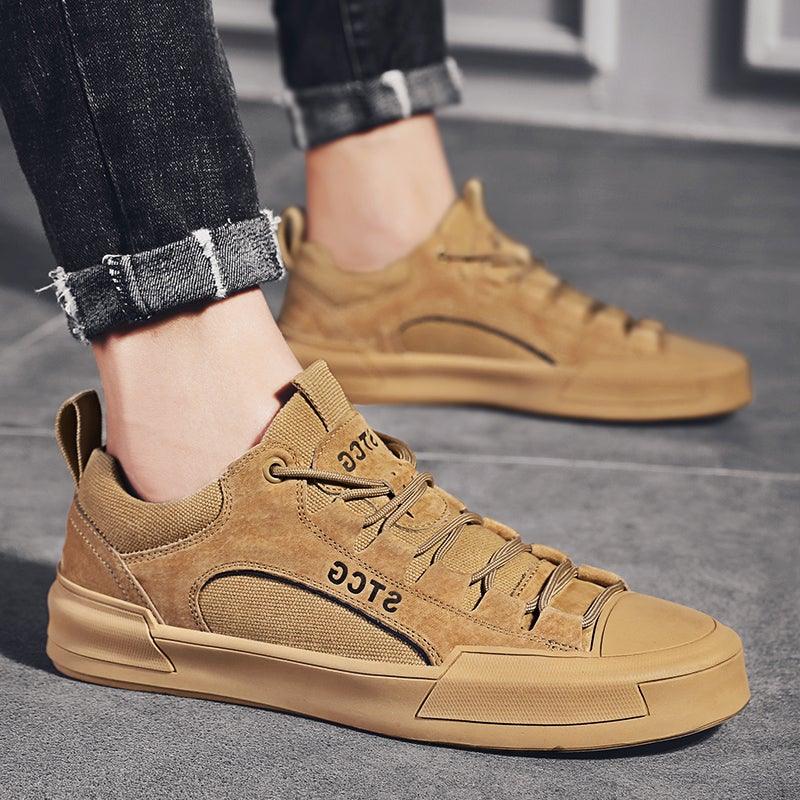 Luxury Leather Men's Sneakers Lace Up Mens Casual Outdoor Canvas Shoes Handmade Fashion Walking Sneakers Comfortable Modern Design Sneakers For Man Stevvex