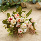 15heads/1 bundle Silk Tea Roses Bride Bouquet for Christmas Home Wedding New Year Decoration Fake Artificial Flowers Home Decor Stevvex