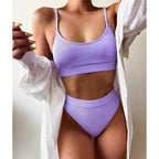 Female High Waist Swimsuit Bikini Sports Swimsuits For Women Two Piece Crop Top Bikini Set High Waist High Cut Bathing Suits Women Swimwear Two-piece Bikini Set Bathing Suit Swimwear Stevvex