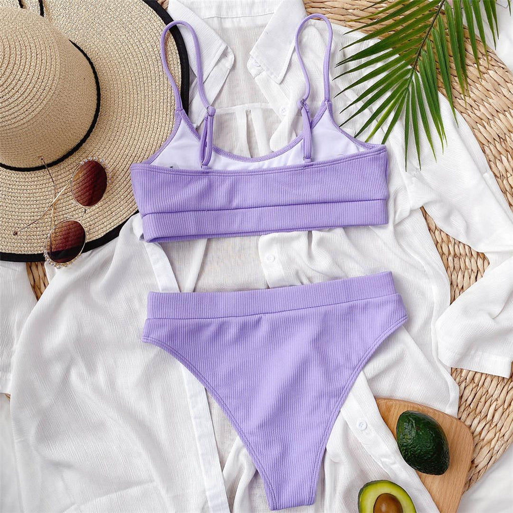 Female High Waist Swimsuit Bikini Sports Swimsuits For Women Two Piece Crop Top Bikini Set High Waist High Cut Bathing Suits Women Swimwear Two-piece Bikini Set Bathing Suit Swimwear Stevvex
