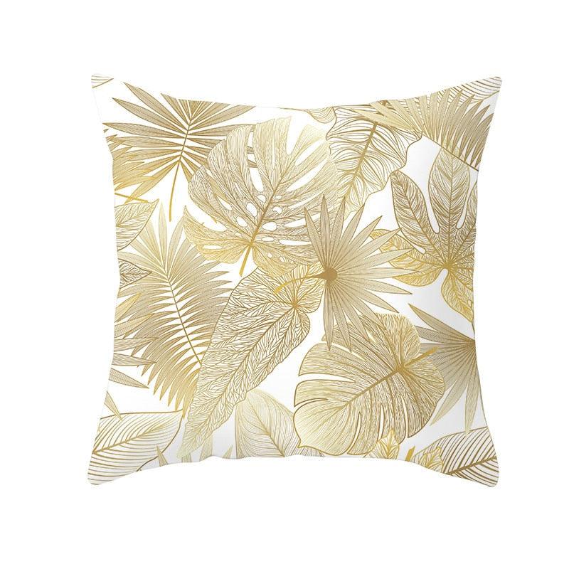 Tropical Leaf Flower Green Yellow Pillowcase Decorative Throw Pillow Case Cushion Cover Gold Stamping Leaves Polyester Cushion Cover Throw Pillow Decorative Cushions Home Decor Pillow Covers Stevvex