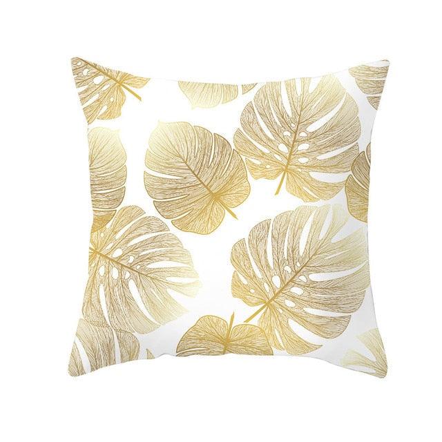 Tropical Leaf Flower Green Yellow Pillowcase Decorative Throw Pillow Case Cushion Cover Gold Stamping Leaves Polyester Cushion Cover Throw Pillow Decorative Cushions Home Decor Pillow Covers Stevvex
