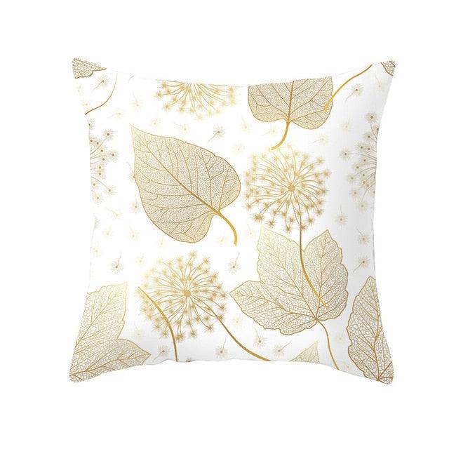 Tropical Leaf Flower Green Yellow Pillowcase Decorative Throw Pillow Case Cushion Cover Gold Stamping Leaves Polyester Cushion Cover Throw Pillow Decorative Cushions Home Decor Pillow Covers Stevvex