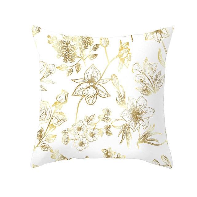 Tropical Leaf Flower Green Yellow Pillowcase Decorative Throw Pillow Case Cushion Cover Gold Stamping Leaves Polyester Cushion Cover Throw Pillow Decorative Cushions Home Decor Pillow Covers Stevvex