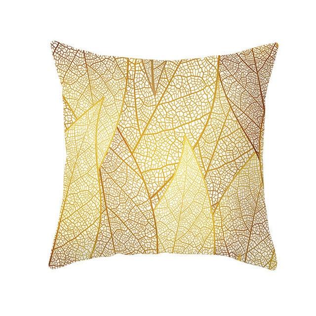 Tropical Leaf Flower Green Yellow Pillowcase Decorative Throw Pillow Case Cushion Cover Gold Stamping Leaves Polyester Cushion Cover Throw Pillow Decorative Cushions Home Decor Pillow Covers Stevvex