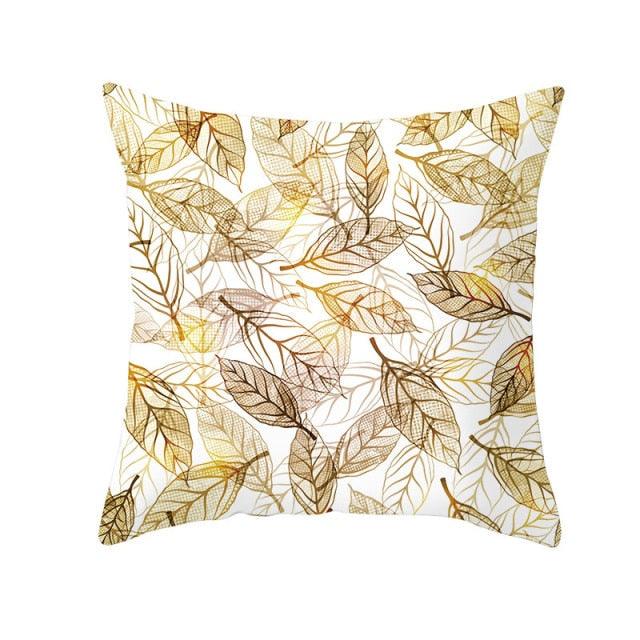 Tropical Leaf Flower Green Yellow Pillowcase Decorative Throw Pillow Case Cushion Cover Gold Stamping Leaves Polyester Cushion Cover Throw Pillow Decorative Cushions Home Decor Pillow Covers Stevvex